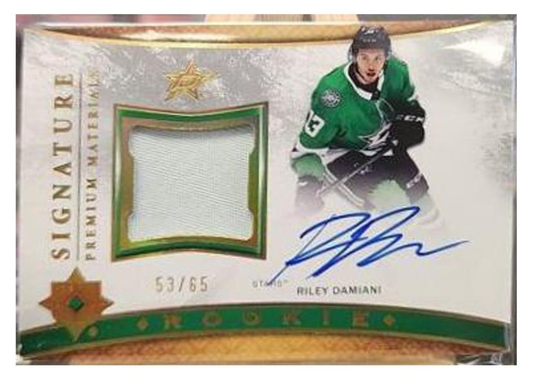 2021-22 Upper Deck Ultimate Collection Rookie Signature Premium Materials Riley Damiani #RSP-RD card