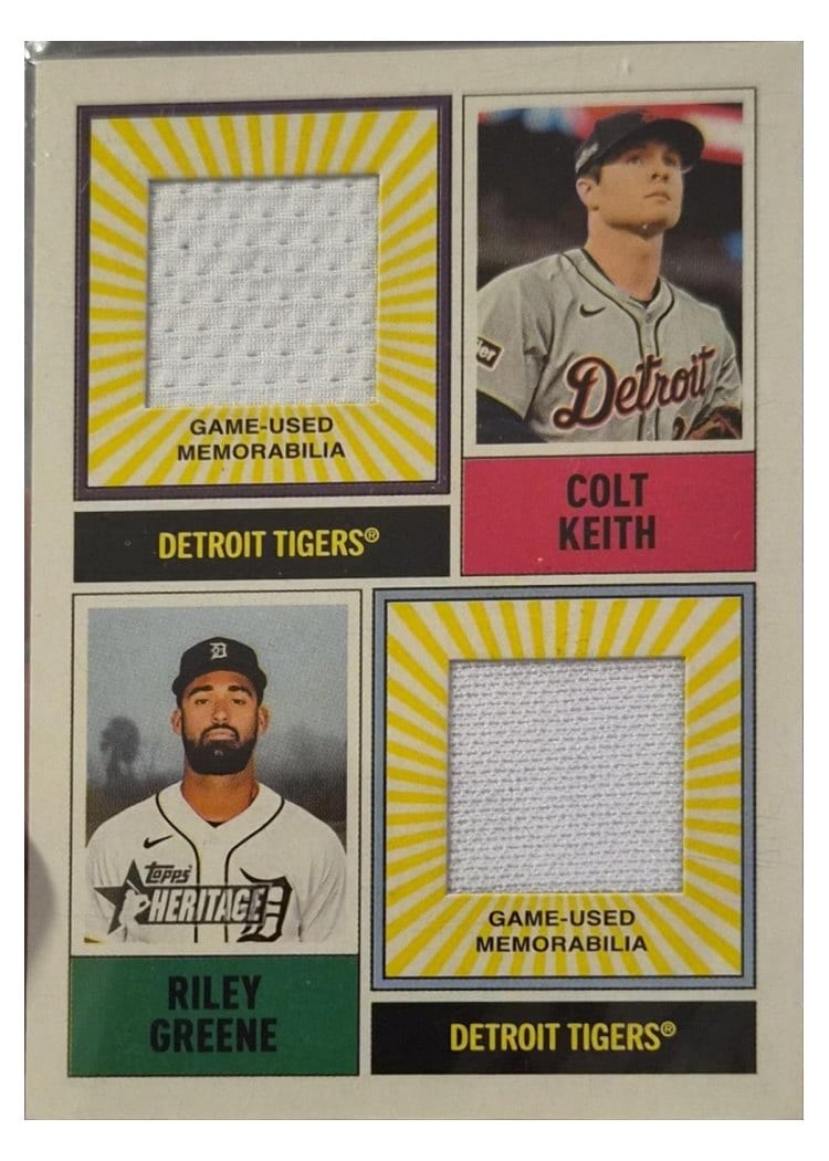 2025 Topps Heritage Dual Player MLB Collection Relics Riley Greene / Colt Keith #DPMCR-KG card
