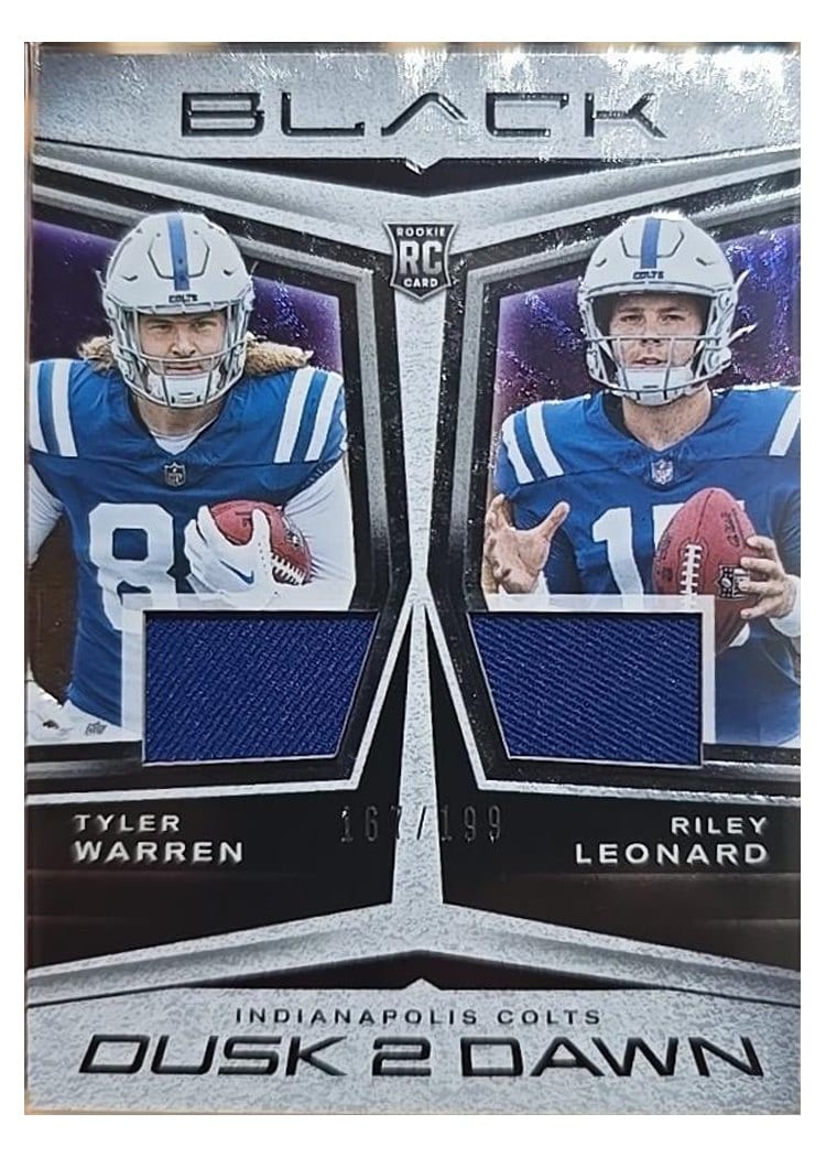 2025 Panini Black Dusk 2 Dawn Dual Relics Riley Leonard/Tyler Warren #10 card