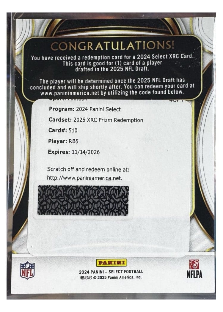 2024 Panini Select 2025 XRC Prizm Redemption RJ Harvey #510 card