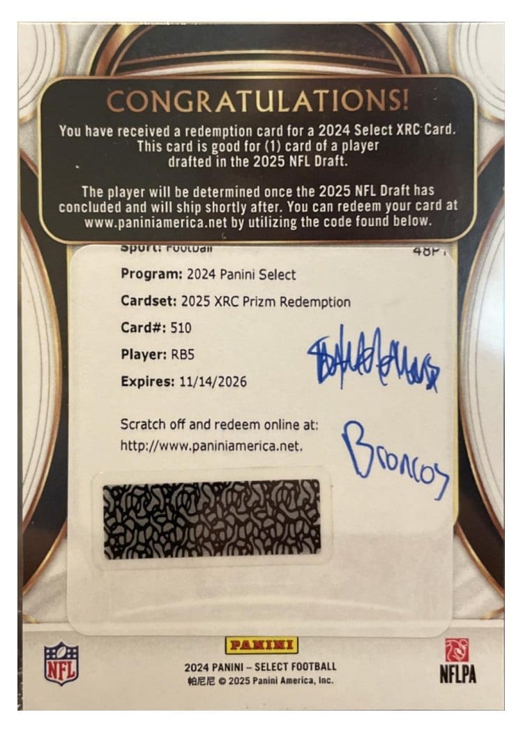 2024 Panini Select 2025 XRC Prizm Redemption RJ Harvey #510 card