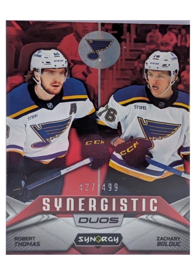 2024-25 Upper Deck Synergy Synergistic Duos Stars and Rookies Robert Thomas/Zachary Bolduc #SD-7 card