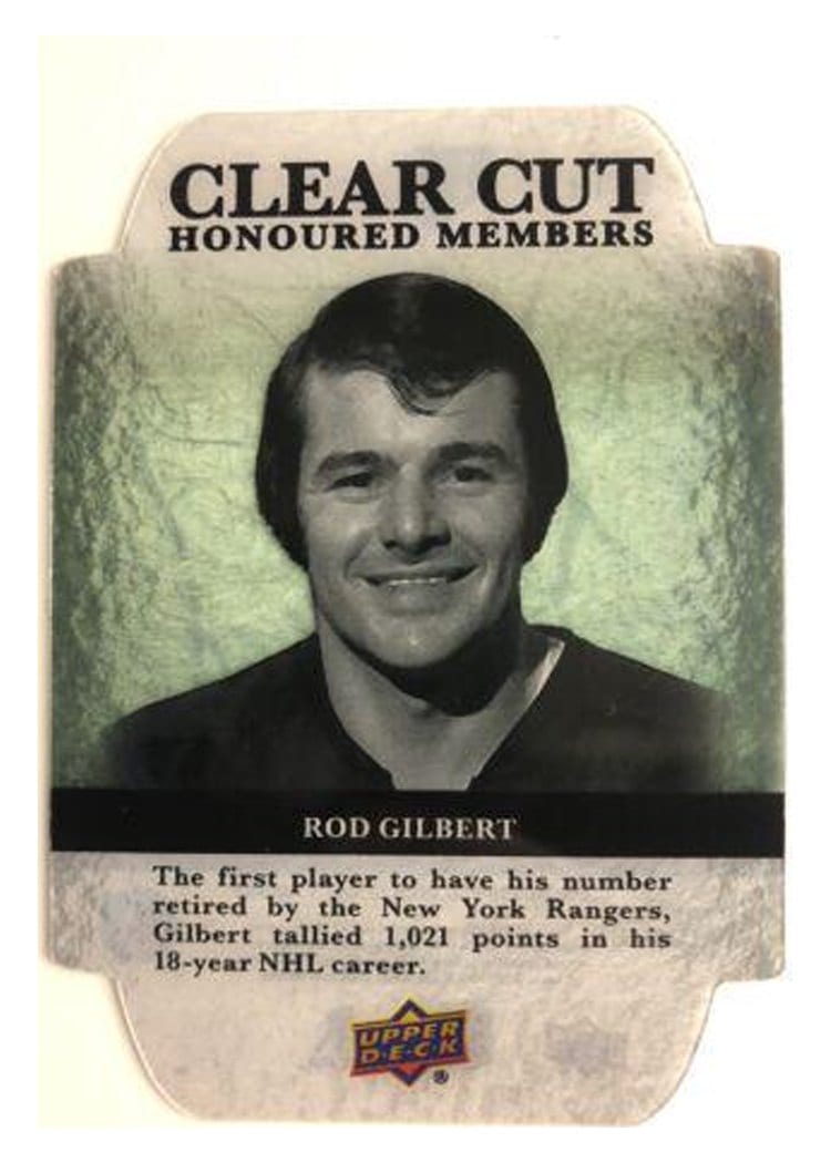 2022-23 Upper Deck Clear Cut Honoured Members Rod Gilbert #HOF-112 card