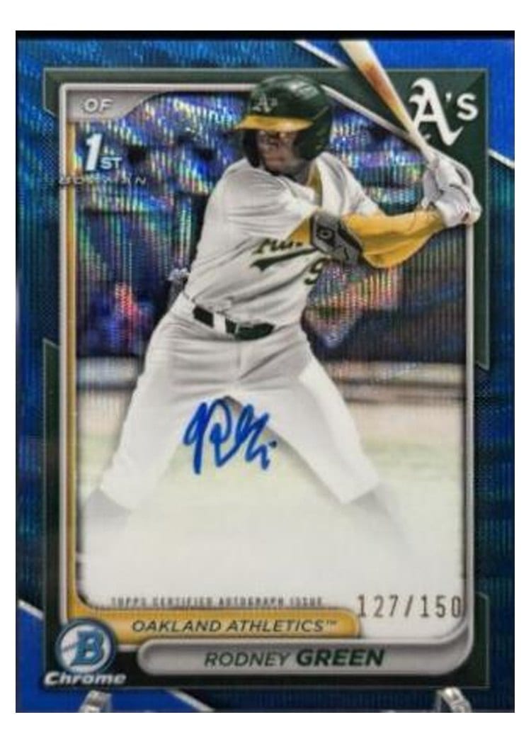 2024 Bowman Draft Chrome Prospect Autographs Rodney Green Blue Wave Refractor #CPA-RG card