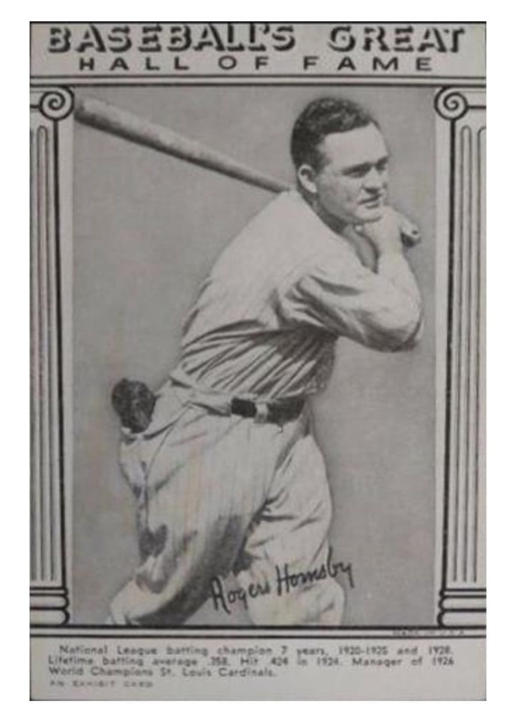 1948 Baseball's Great Hall of Fame Exhibits Rogers Hornsby card