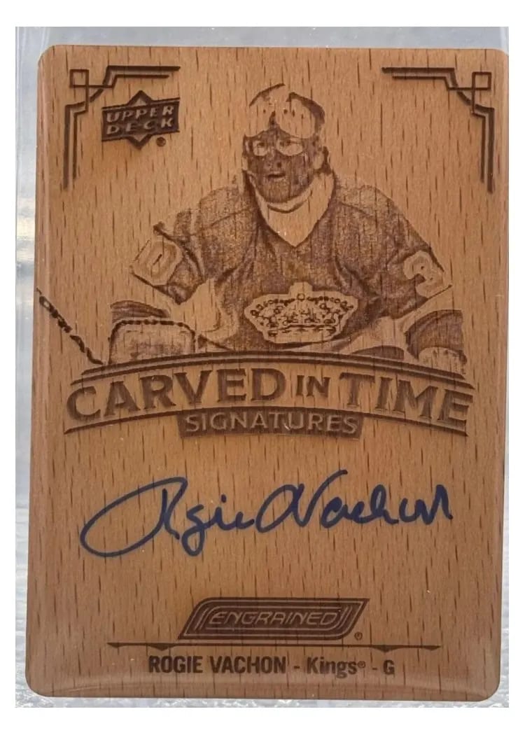 2023-24 Upper Deck Engrained Carved in Time Manufactured Wood Signatures Rogie Vachon #CT-25 card