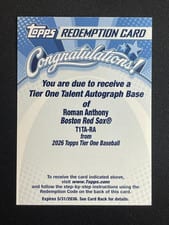 2026 Topps Tier One Tier One Talent Autographs Roman Anthony #T1TA-RA