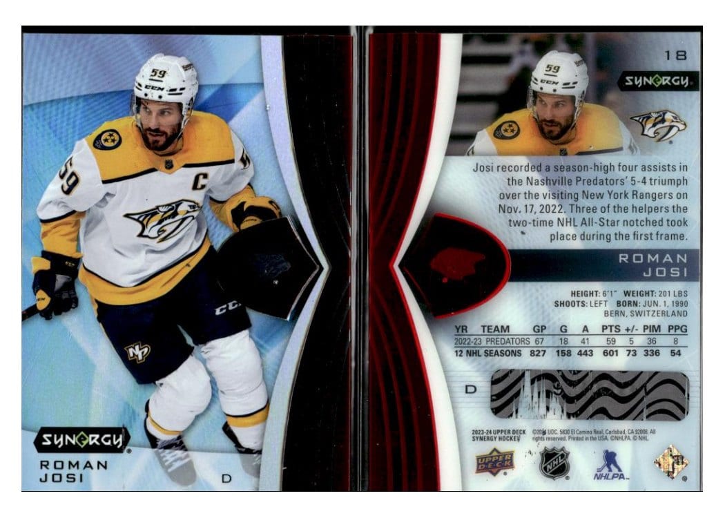 2023-24 Upper Deck Synergy Base Set Roman Josi #18 card