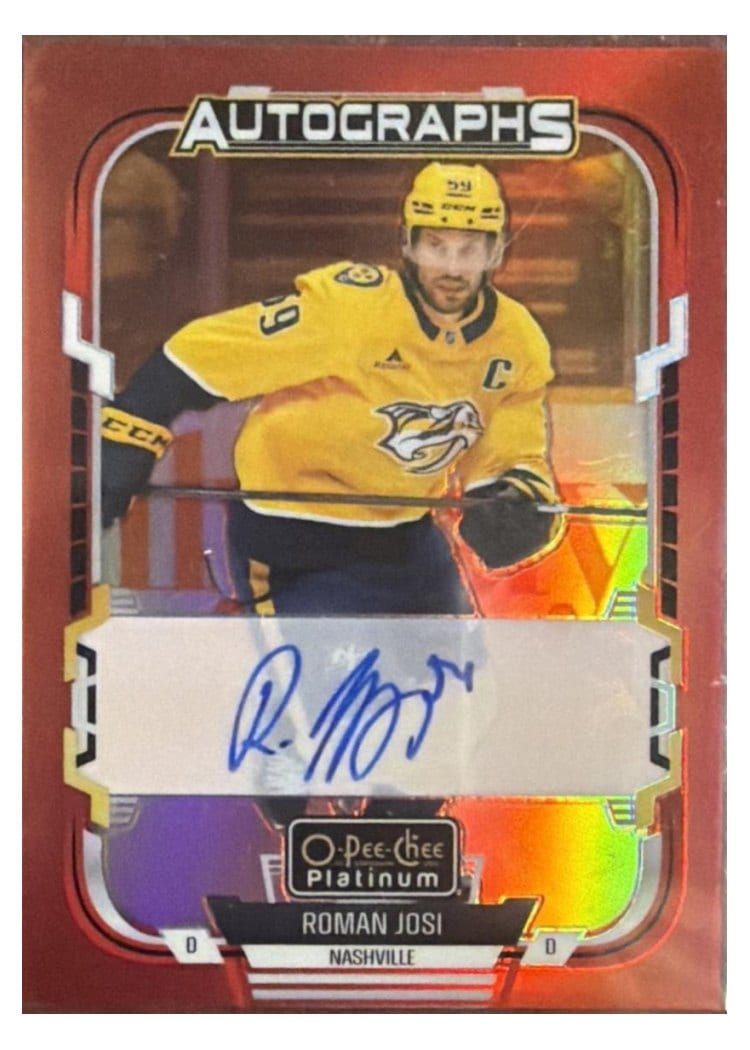2025-26 O-Pee-Chee Platinum Red Rainbow Autos Roman Josi #RA-RJ card