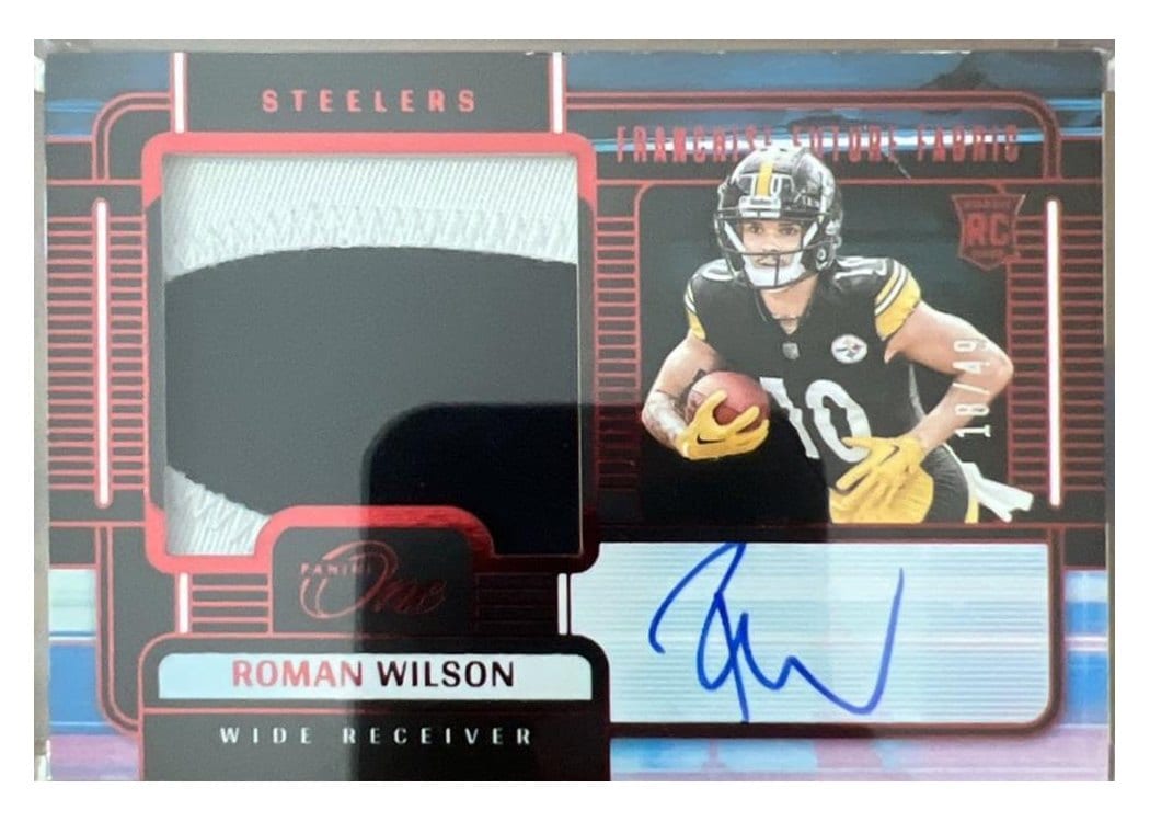 2024 Panini One Franchise Future Fabric Autographs Roman Wilson #91 card