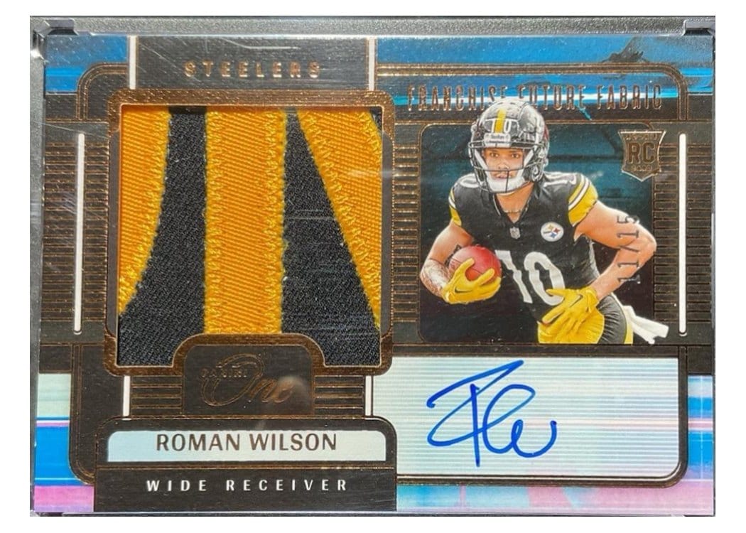 2024 Panini One Franchise Future Fabric Autographs Roman Wilson #91 card