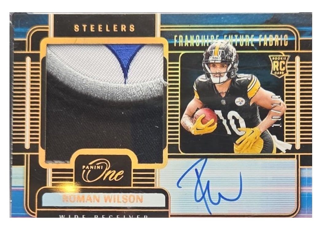2024 Panini One Franchise Future Fabric Autographs Roman Wilson #91 card