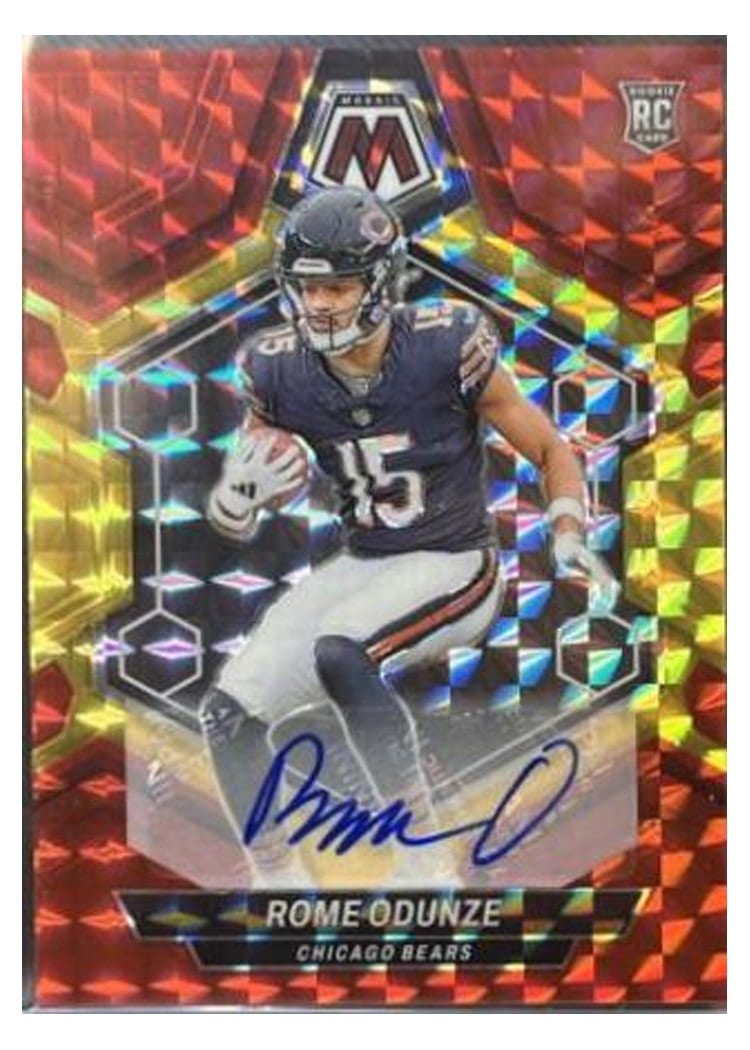 2024 Panini Mosaic Base Set Rome Odunze Autograph Choice Fusion Red and Yellow #309 card