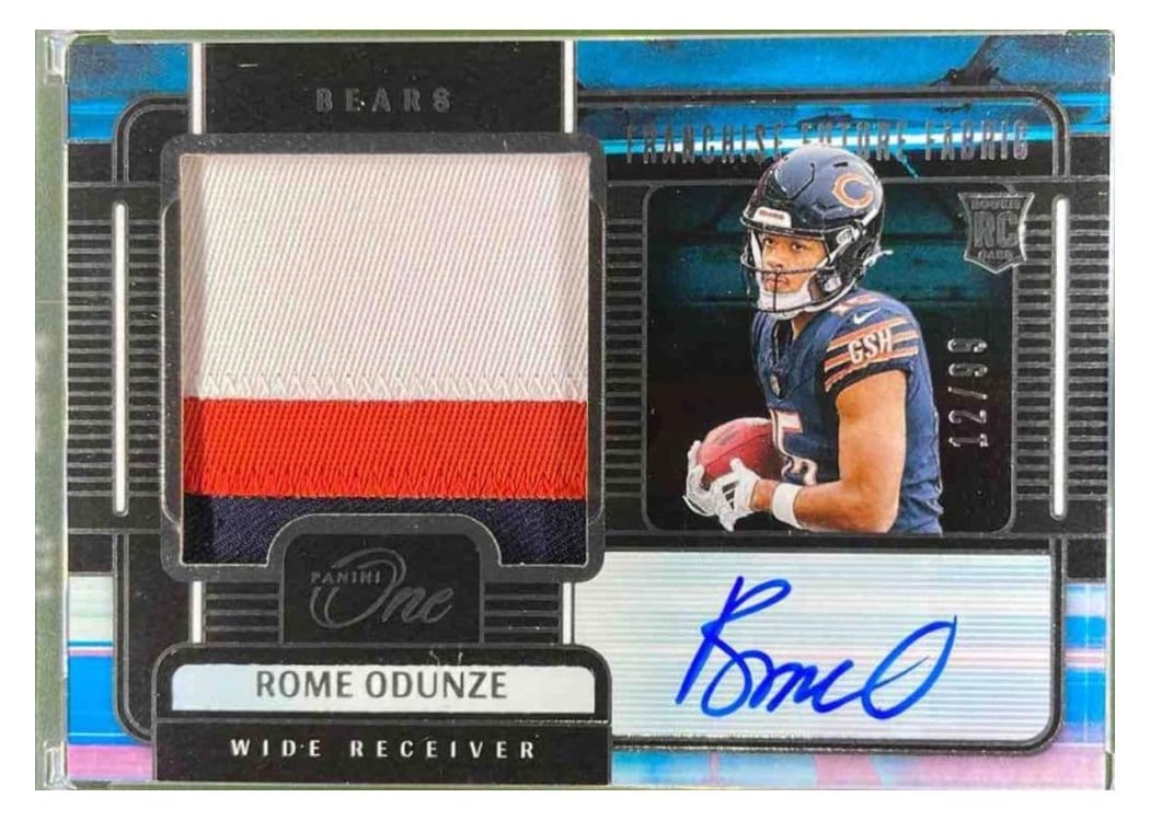 2024 Panini One Franchise Future Fabric Autographs Rome Odunze #82 card