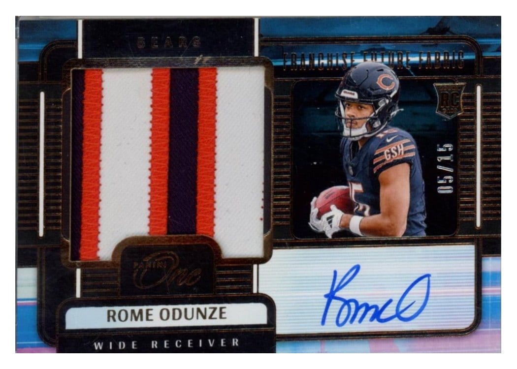 2024 Panini One Franchise Future Fabric Autographs Rome Odunze #82 card