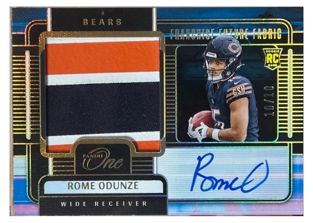 2024 Panini One Franchise Future Fabric Autographs Rome Odunze #82 card