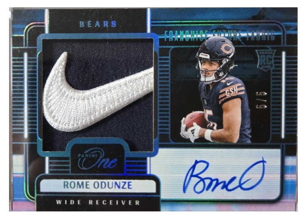 2024 Panini One Franchise Future Fabric Autographs Rome Odunze Platinum Franchise Future Fabric Autograph #82