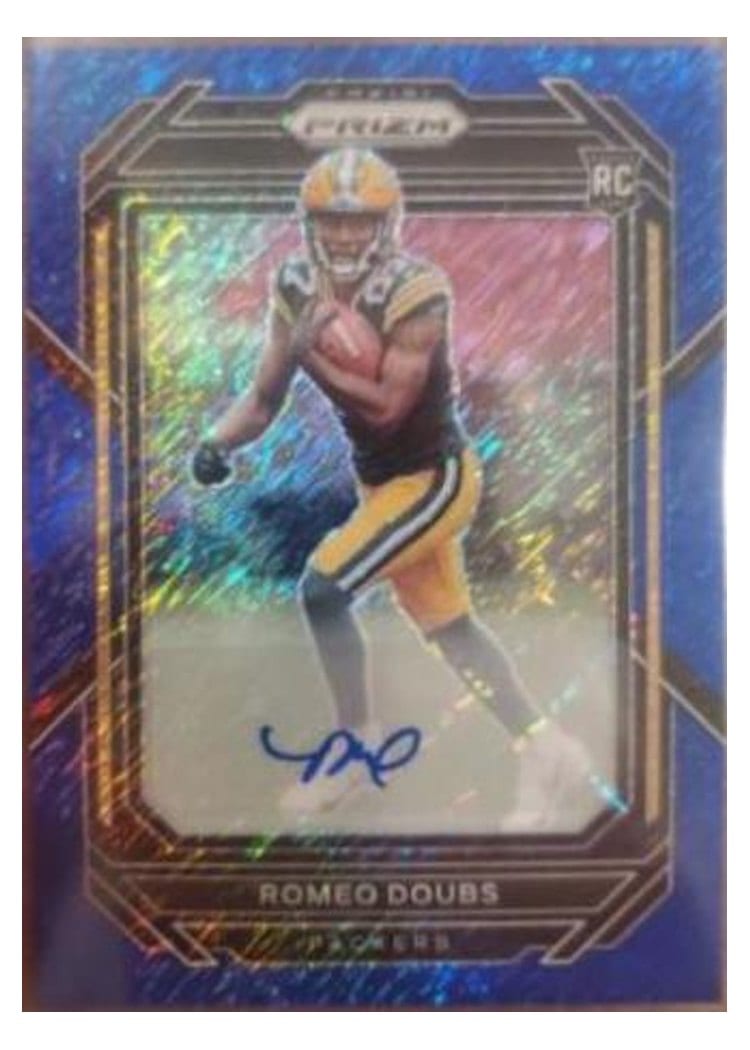 2022 Panini Prizm Base Set Romeo Doubs Autograph Blue Shimmer #337 card