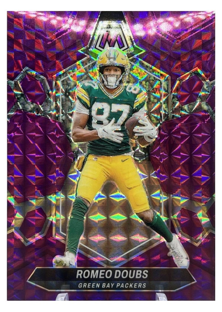 2024 Panini Mosaic Base Set Romeo Doubs No Huddle Purple #82 card
