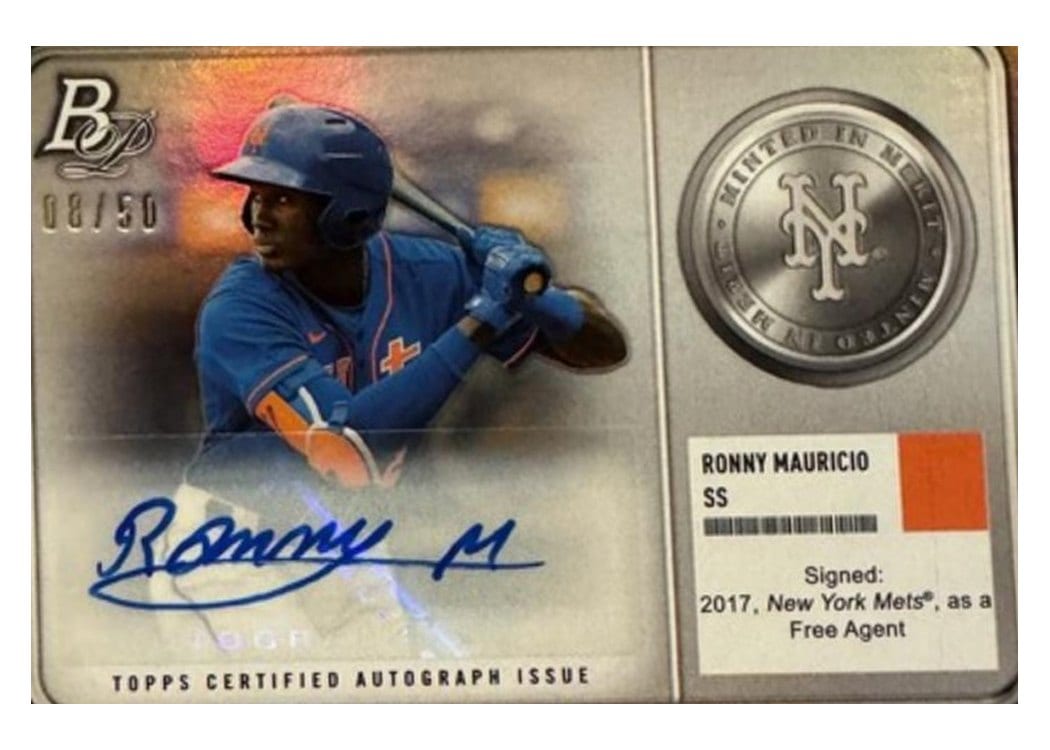 2022 Bowman Platinum Minted in Merit Autographs Ronny Mauricio #MM-11 card