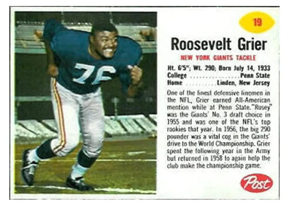 1962 Post Cereal Roosevelt Grier #19 card