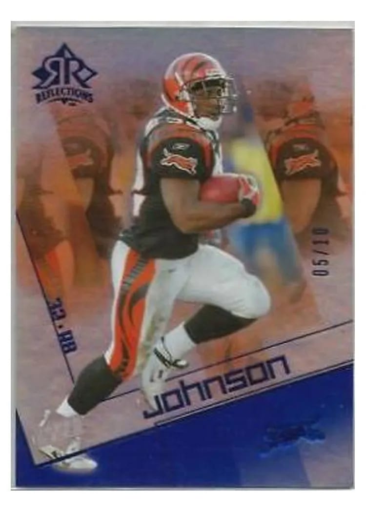 2004 Upper Deck Reflections Rudi Johnson Blue #19 card