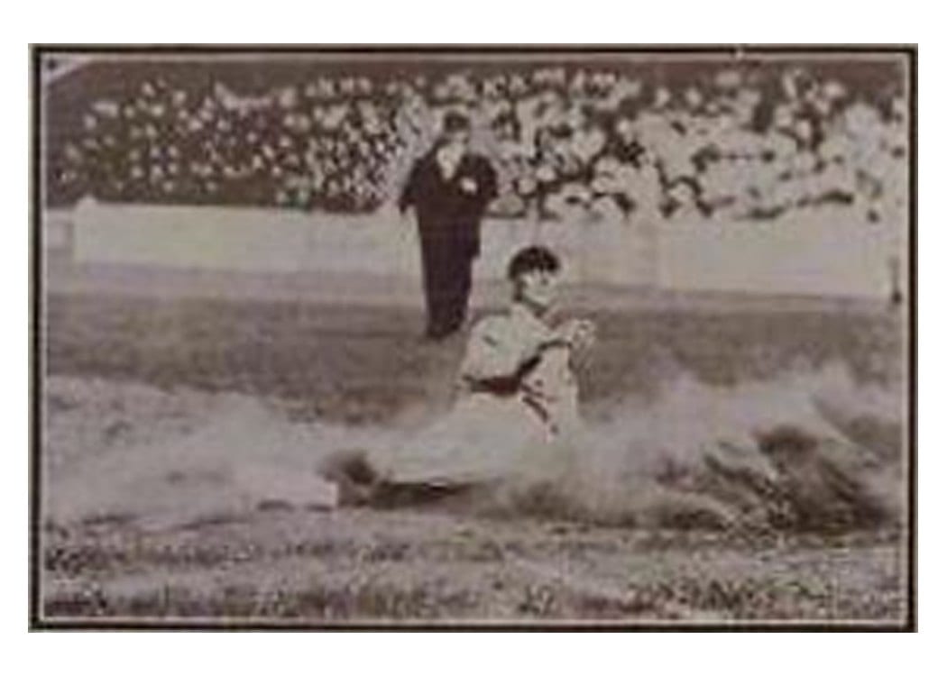 1913 National Game Runner Sliding Umpire Behind card