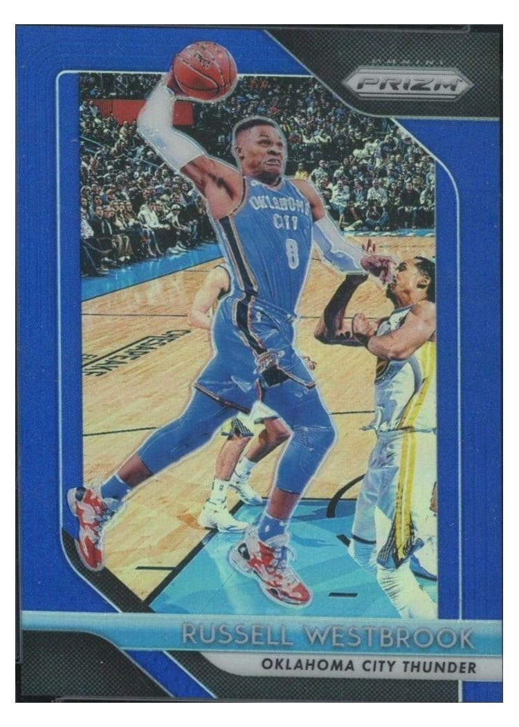 2018-19 Panini Prizm Base Set Russell Westbrook Blue Prizm #39 card