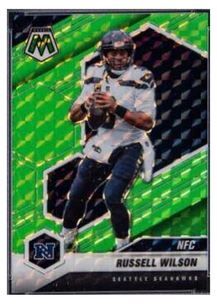 2021 Panini Mosaic Base Set Russell Wilson Green Fluorescent #203 card