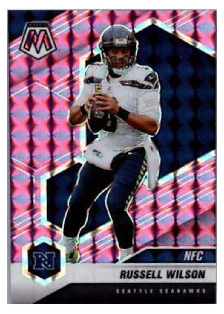 2021 Panini Mosaic Base Set Russell Wilson Pink Fluorescent #203 card
