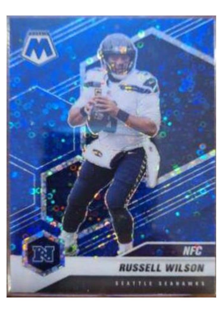 2021 Panini Mosaic Base Set Russell Wilson No Huddle Blue Mosaic #203 card
