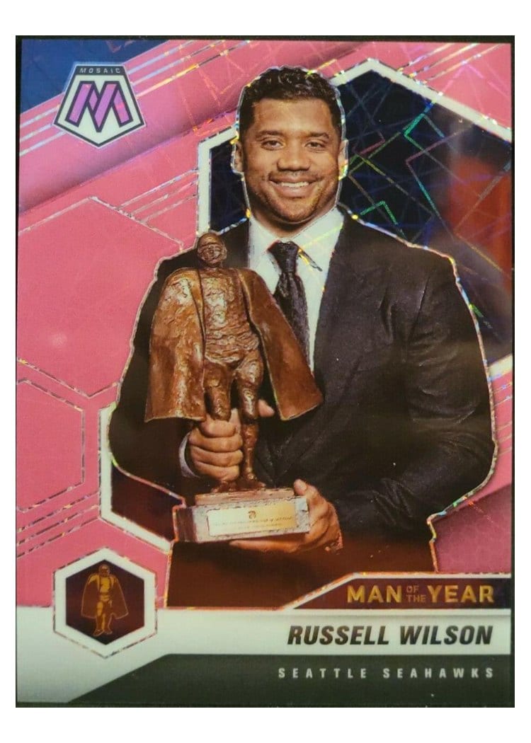 2021 Panini Mosaic Base Set Russell Wilson Pink Fluorescent #275 card