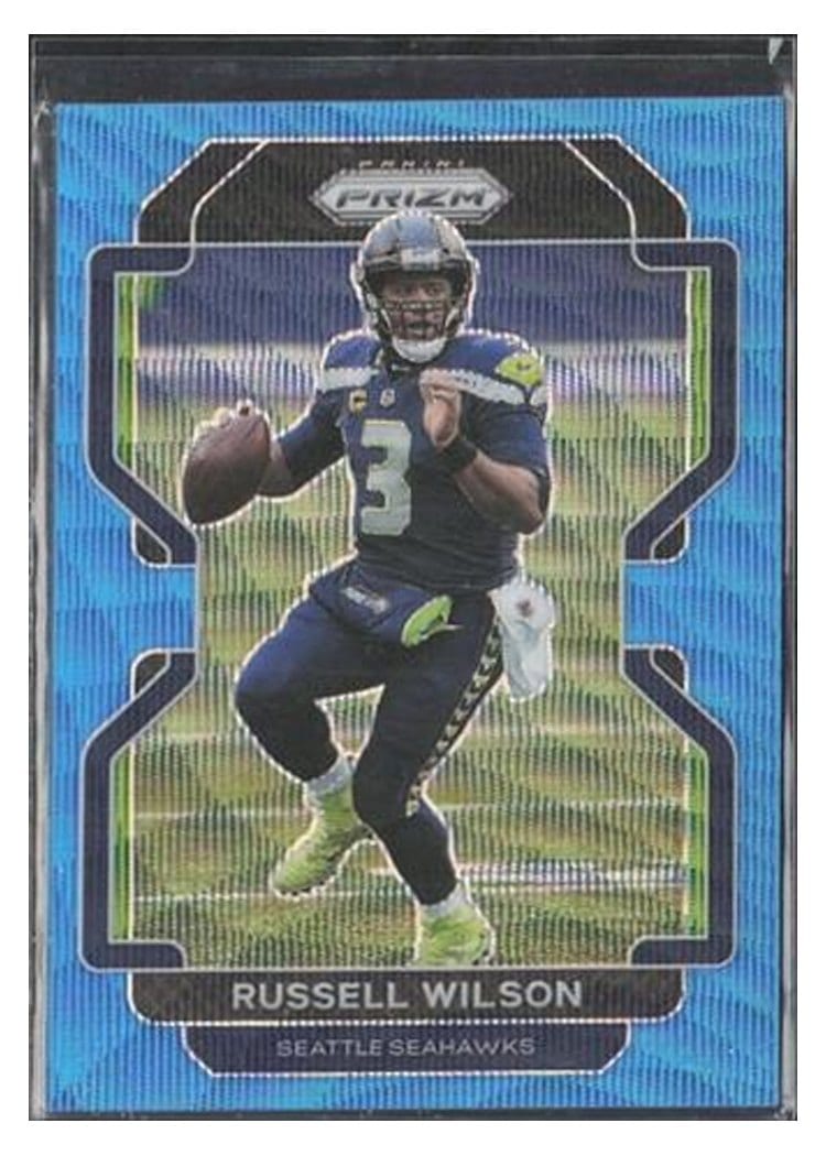 2021 Panini Prizm Base Set Russell Wilson Blue Wave Prizm #45 card