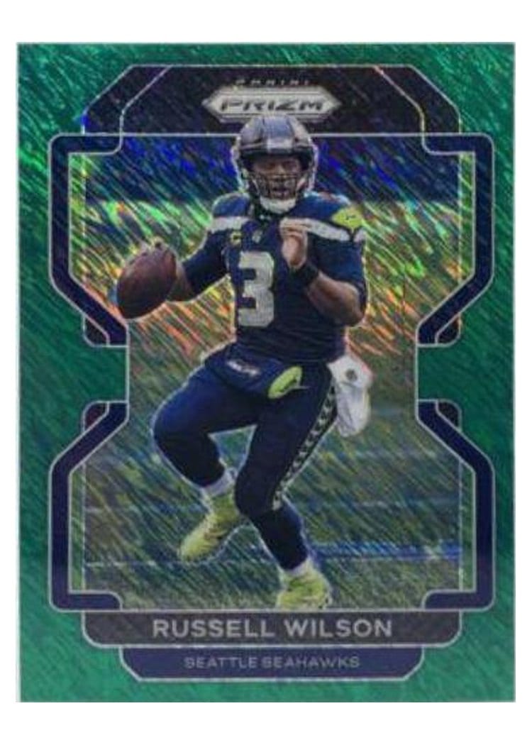 2021 Panini Prizm Base Set Russell Wilson Green Shimmer #45 card