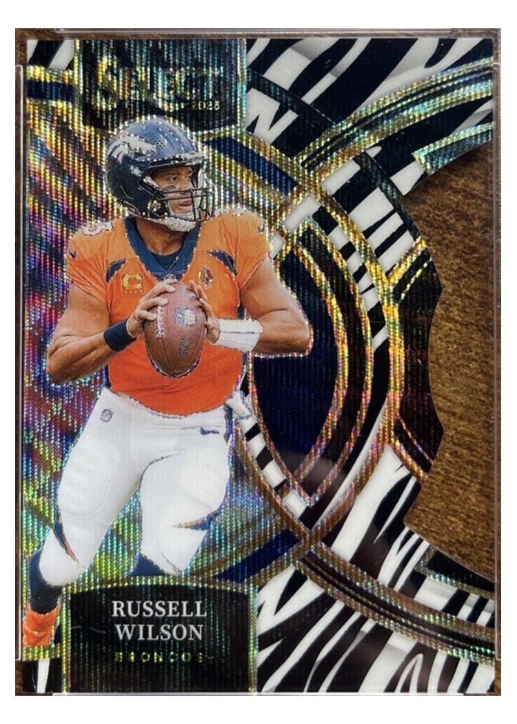 2023 Panini Select Base Set Russell Wilson Zebra Prizm #129 card