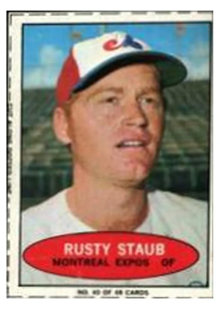 1971 Bazooka Numbered Rusty Staub Hand Cut #40 card