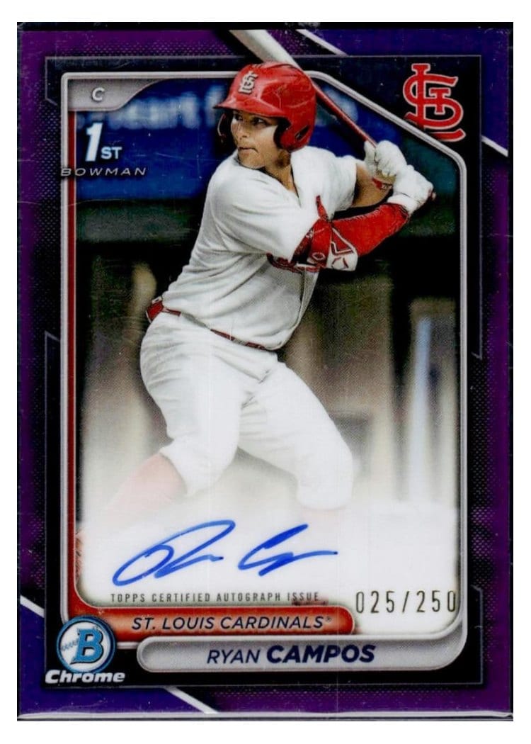 2024 Bowman Draft Chrome Prospect Autographs Ryan Campos Purple Refractor #CPA-RCA card