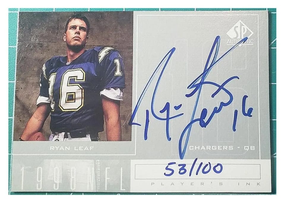 1998 SP Authentic Player's Ink Ryan Leaf #RL card