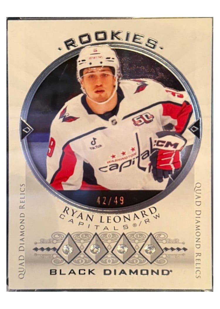 2025-26 Upper Deck Black Diamond Retro Diamond Relic Rookie Quad Ryan Leonard #BDRR-RL card