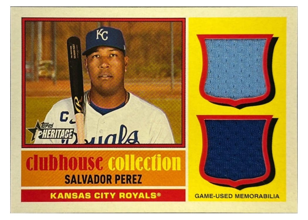 2025 Topps Heritage Clubhouse Collection Single Player Dual Relics Salvador Perez #CCSDR-SP card
