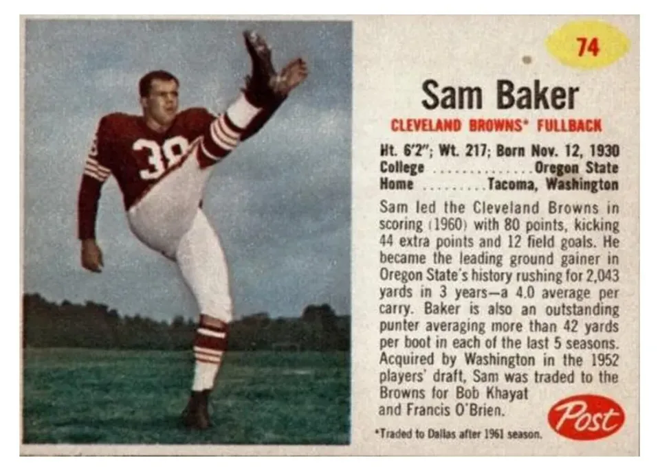 1962 Post Cereal Sam Baker #74