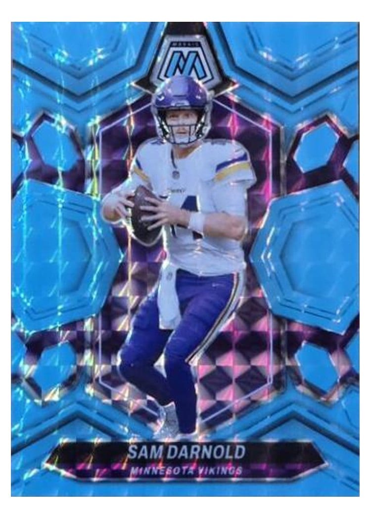 2024 Panini Mosaic Base Set Sam Darnold Blue Fluorescent #141 card