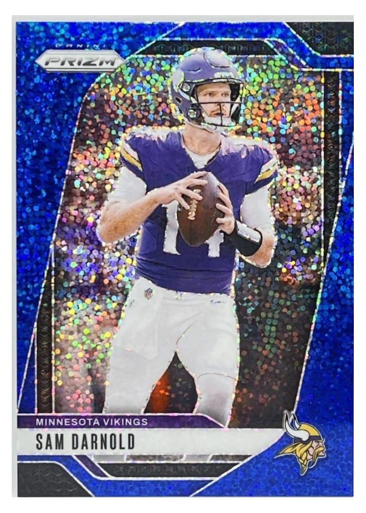 2024 Panini Prizm Base Set Sam Darnold Blue Sparkle #185 card