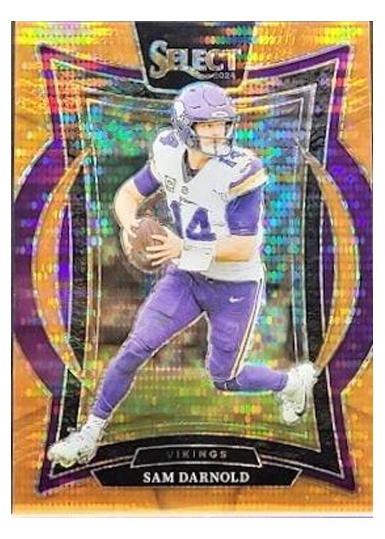 2024 Panini Select Base Set Sam Darnold Neon Orange Pulsar Prizm #92 card