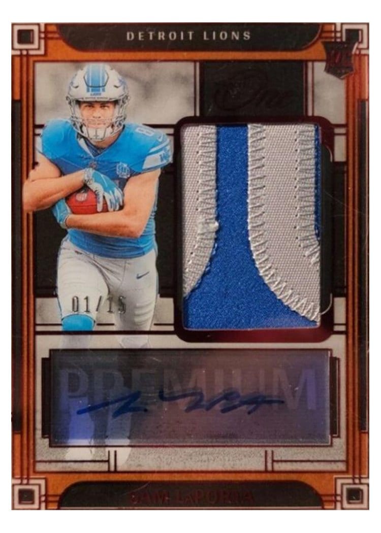 2023 Panini One Premium Rookie Patch Autographs Sam LaPorta #133 card