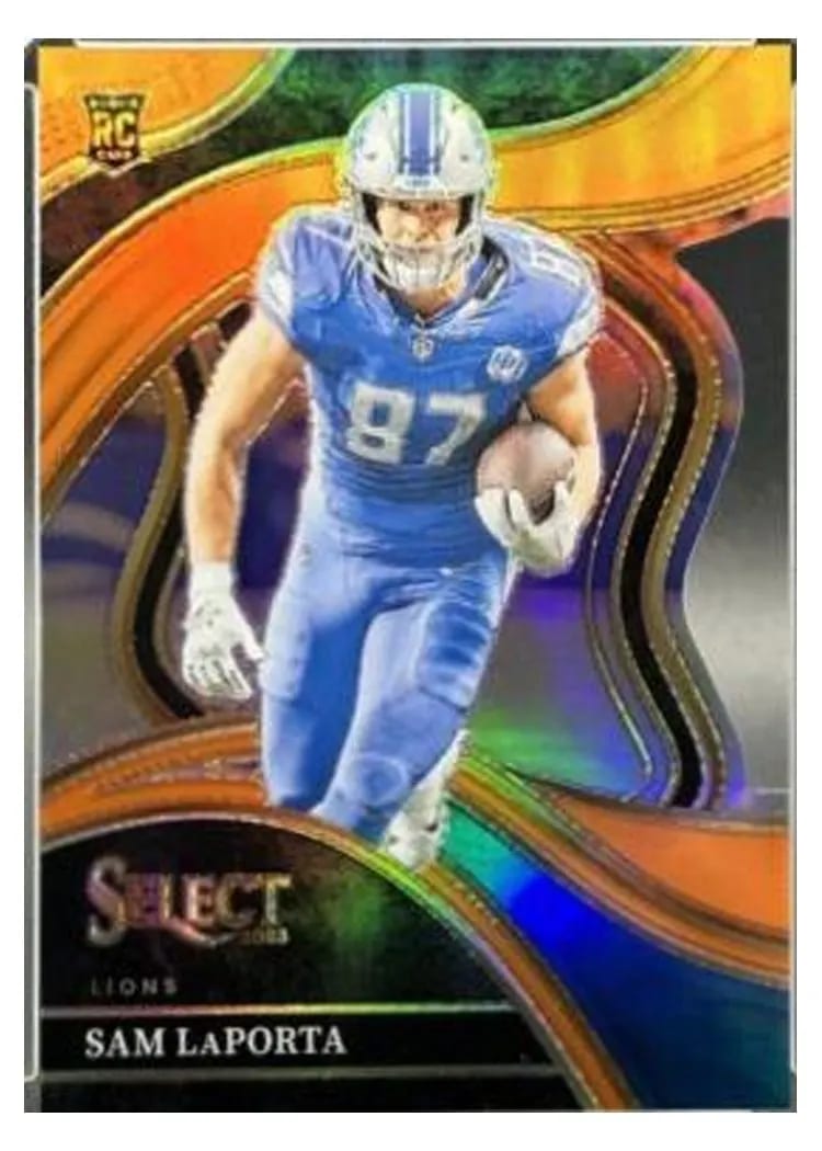 2023 Panini Select Base Set Sam LaPorta Orange Prizm Die-Cut #221 card