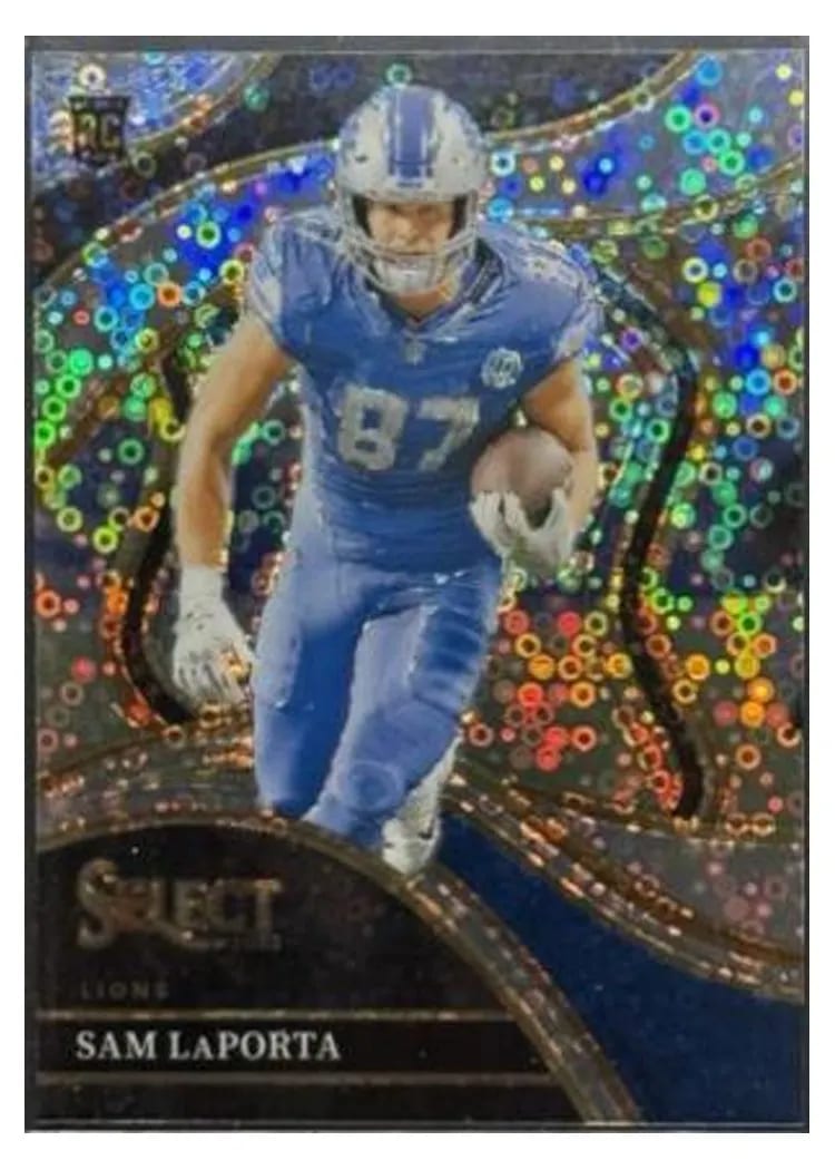 2023 Panini Select Base Set Sam LaPorta Blue Disco Prizm #221 card