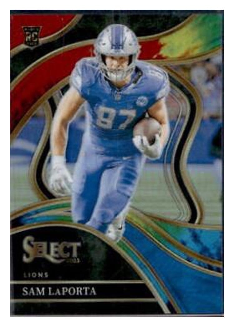 2023 Panini Select Base Set Sam LaPorta Tie-Dye Prizm #221 card
