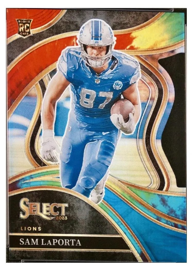 2023 Panini Select Base Set Sam LaPorta Tie-Dye Prizm Die-Cut #221 card