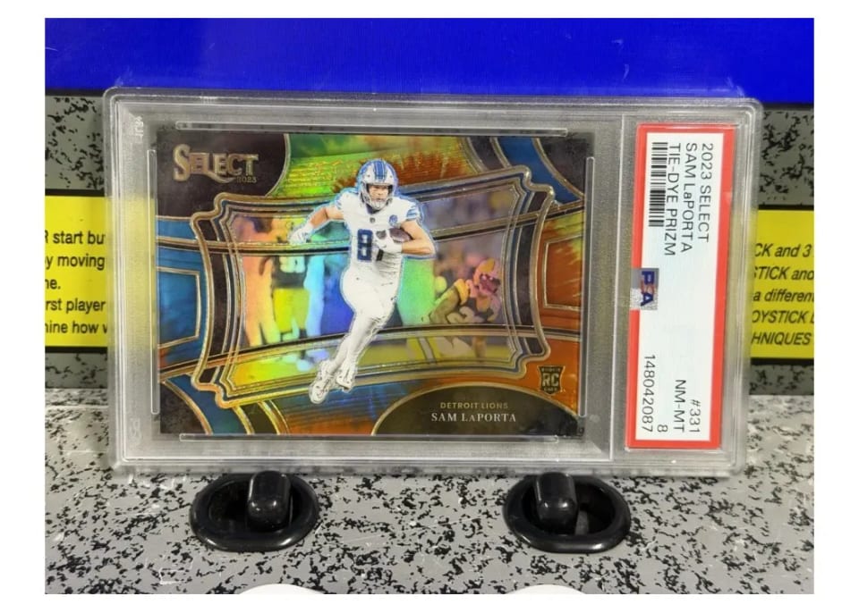 2023 Panini Select Base Set Sam LaPorta Tie-Dye Prizm #331 card